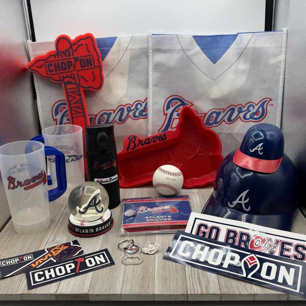 Atlanta Braves MLB Fan Lot Snow Globe Helmet Foam Tomahawk Mugs Decals Tumbler